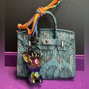 Teal Snakeskin Mini Bag Charm Set w/ Twilly + Dog Charm | Exact Item